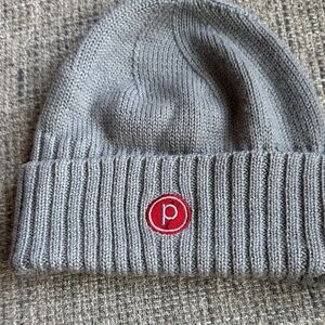 Pure Barre Gray Knit Hat with Red Emblem